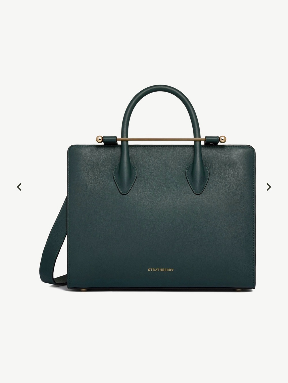 Strathberry Bottle Green Midi Tote with Gold Bar Handle